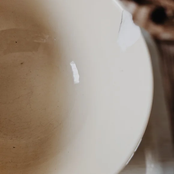 Old Embossed Ribbed Pottery Mixing Bowl - Picture 5 of 5